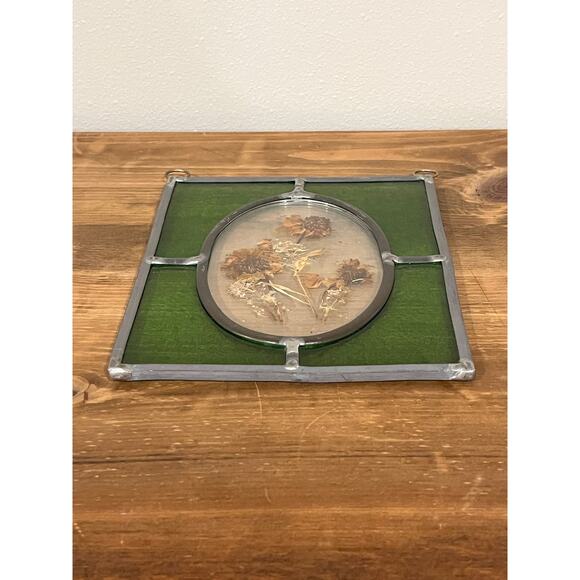 Artist Signed Pressed Flower Stained Glass Panel Oval Cottagecore Decor - Picture 7 of 8